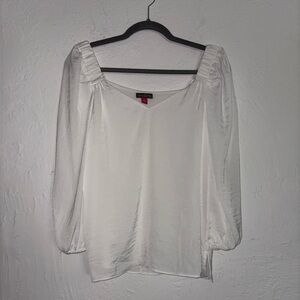 NWT VINCE CAMUTO Womens White Lined Vented Round Hem 3/4 Sleeve V Neck Top S